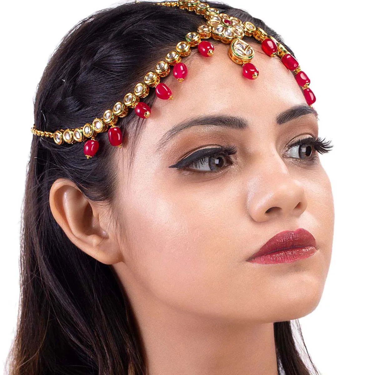 Gems Embellished Brass Maang Tika - Image 2