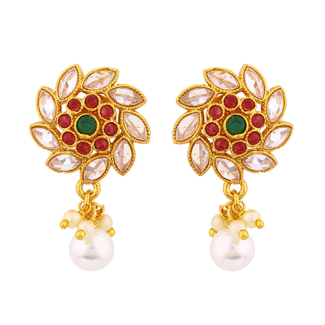 Gemstones Adorned Floral Earrings - Image 3