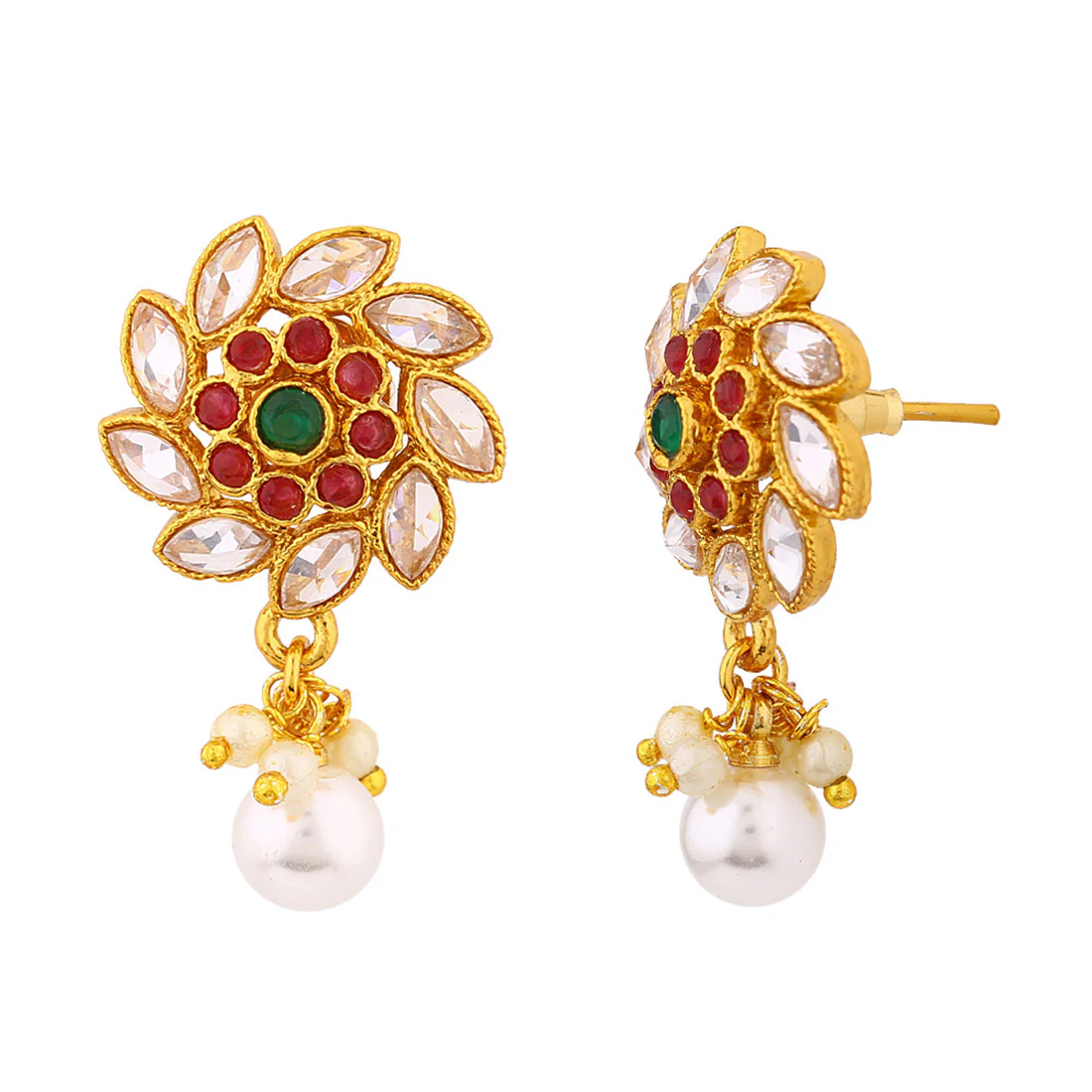 Gemstones Adorned Floral Earrings - Image 4