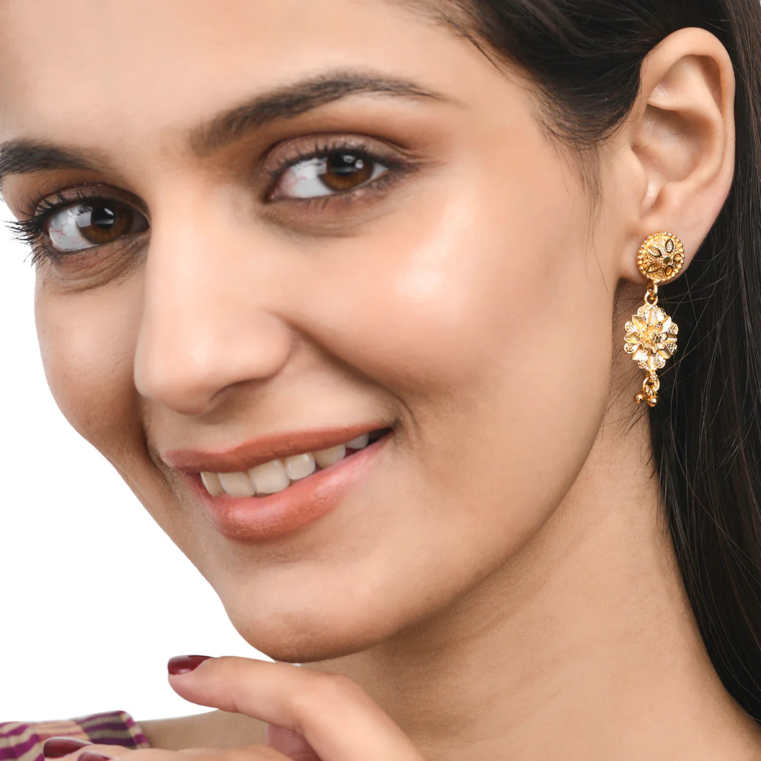 Generic Floral Drop Traditional Earrings - Image 2