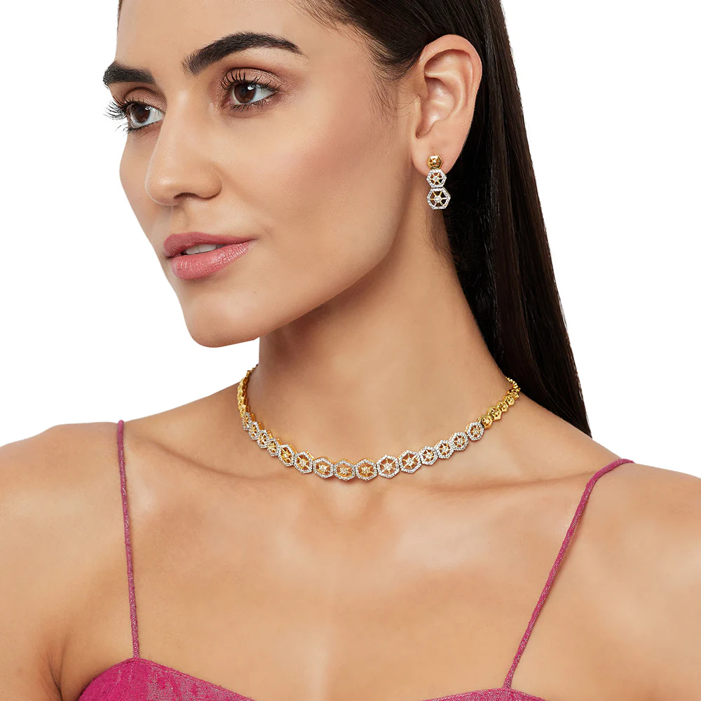Generic Gold Plated Geometric Necklace Set - Image 2