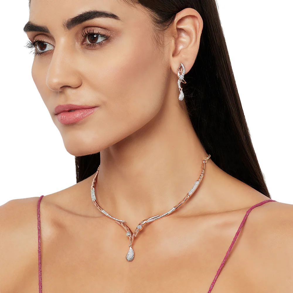 Sparkling Elegance Rose Gold Classy Necklace Set - Image 2