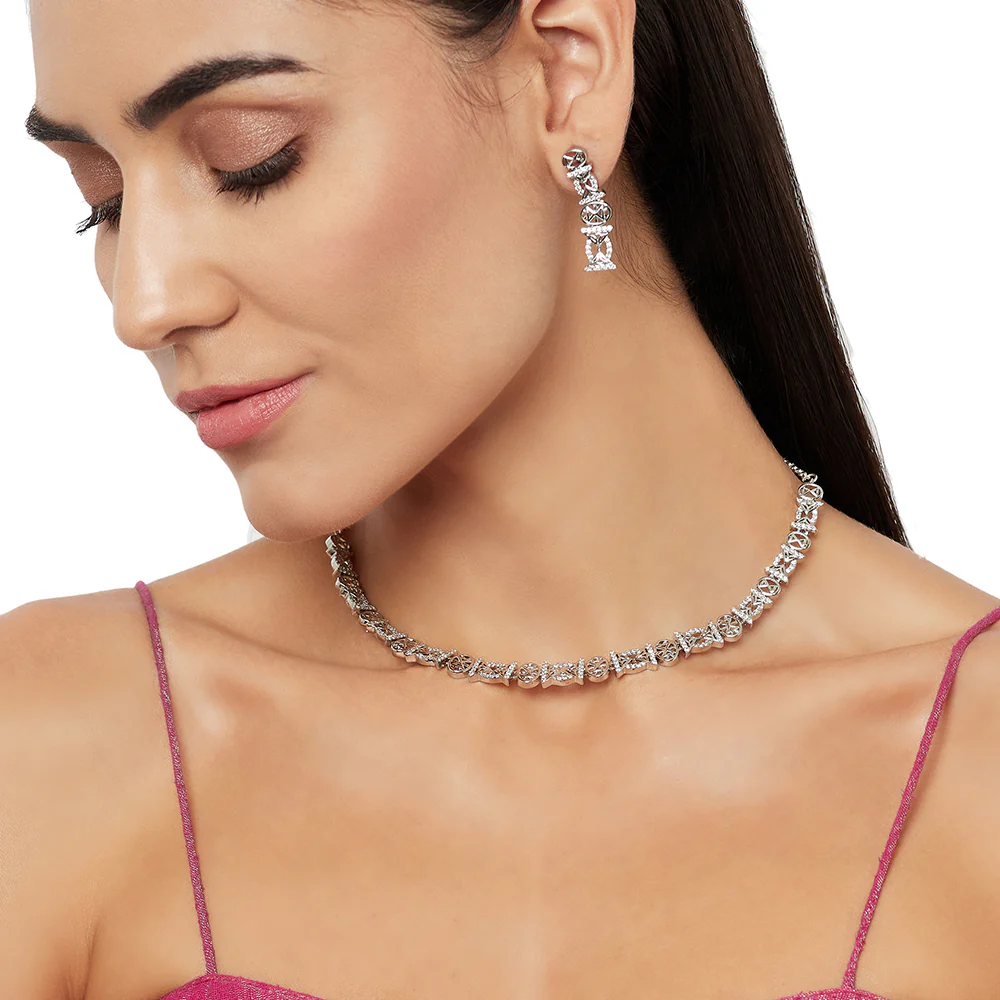 Sparkling Elegance Silver Plated Classy Necklace Set - Image 2