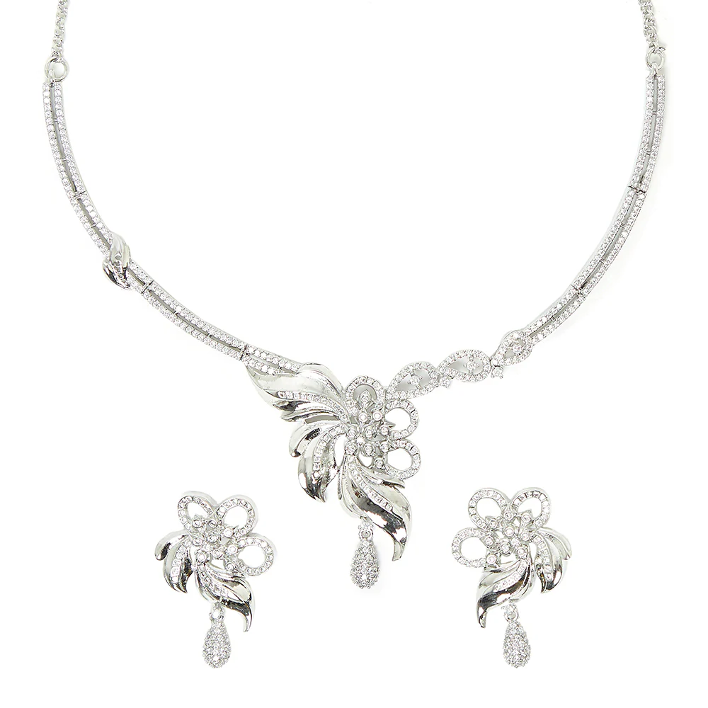 Sparkling Elegance Silver Plated Drop Necklace Set - Image 5