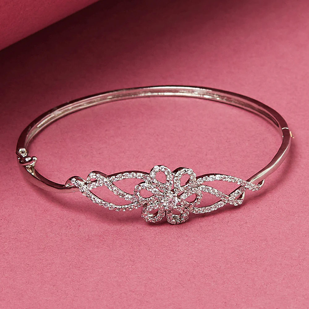 Generic Silver Plated Floral CZ Bracelet