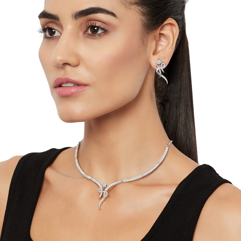 Sparkling Elegance Silver Plated Knotted Style Necklace Set - Image 2