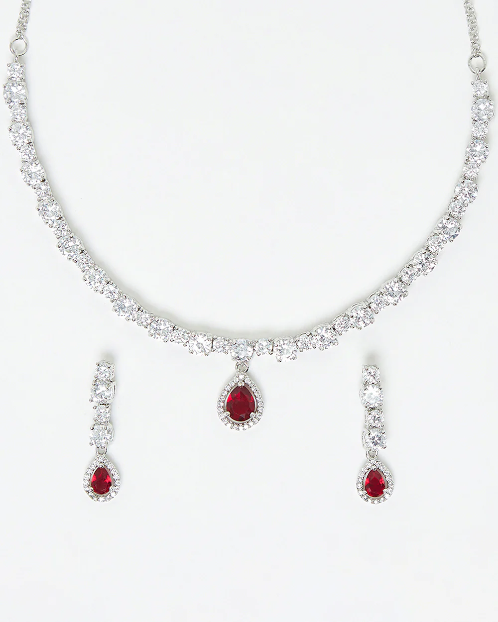 Generic Silver Plated Red Ruby Necklace Set - Image 3