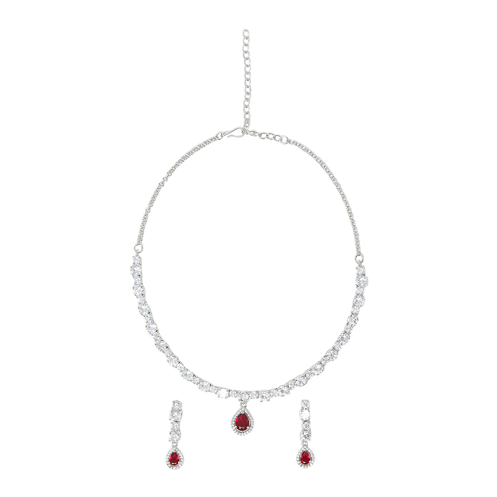 Generic Silver Plated Red Ruby Necklace Set - Image 4
