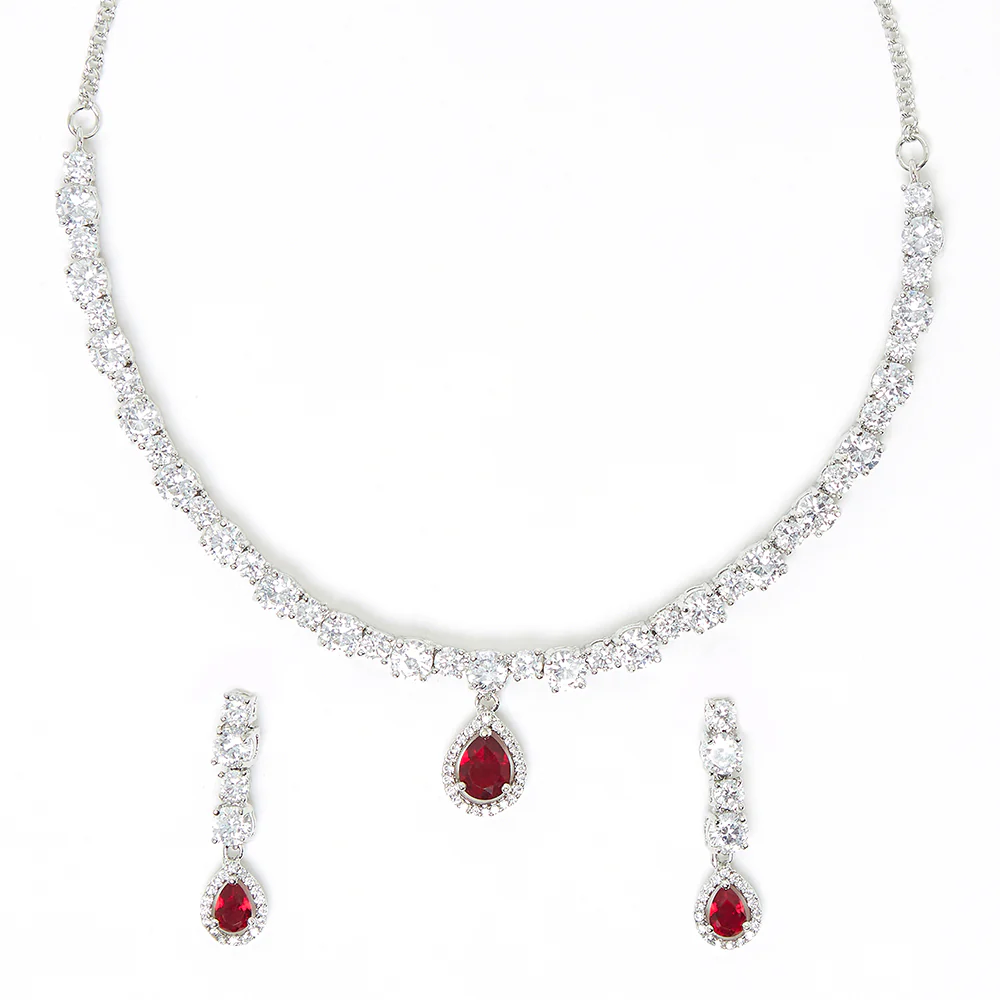 Generic Silver Plated Red Ruby Necklace Set - Image 5