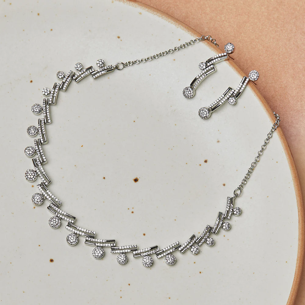Sparkling Elegance Silver Plated Stylish Necklace Set