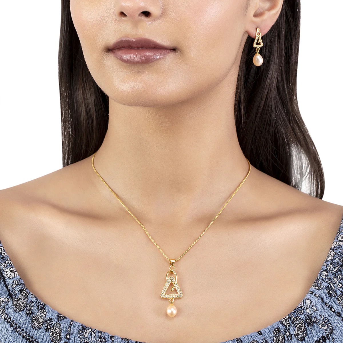 Generic Triangle Pearl Drop Pendant Set - Image 2
