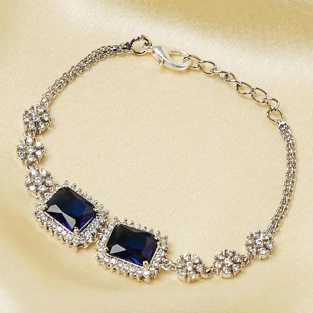Sparkling Elegance Silver Plated Blue CZ Studded Bracelet