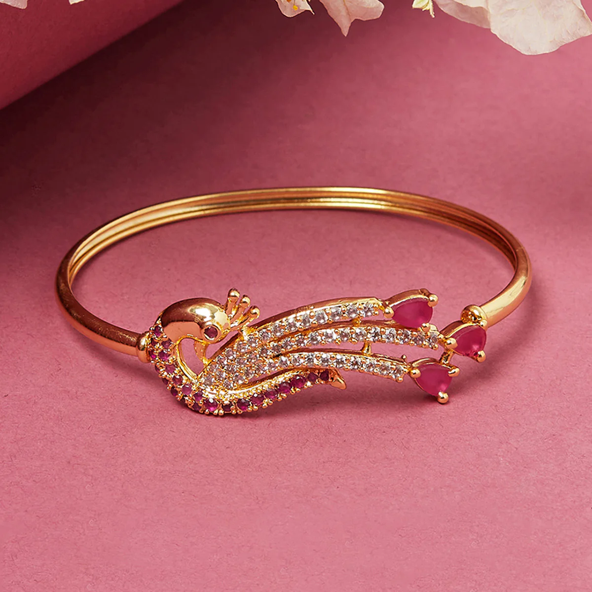 Sparkling Elegance Peacock Design Gold Plated Bracelet
