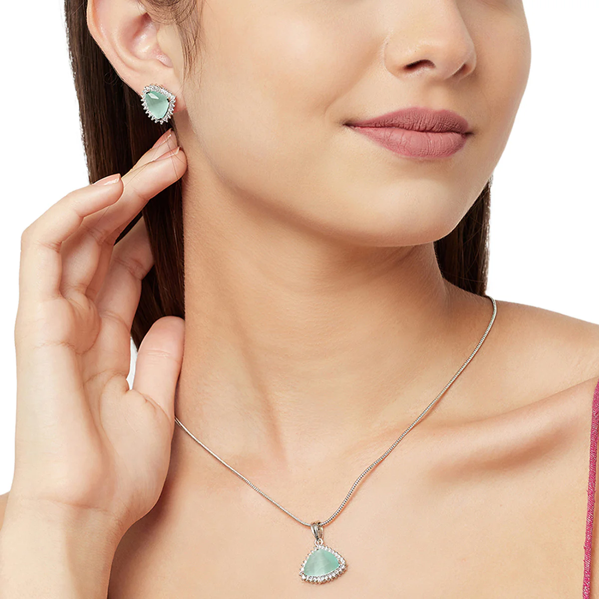 Sparkling Elegance Green CZ Silver Pendant Set - Image 2
