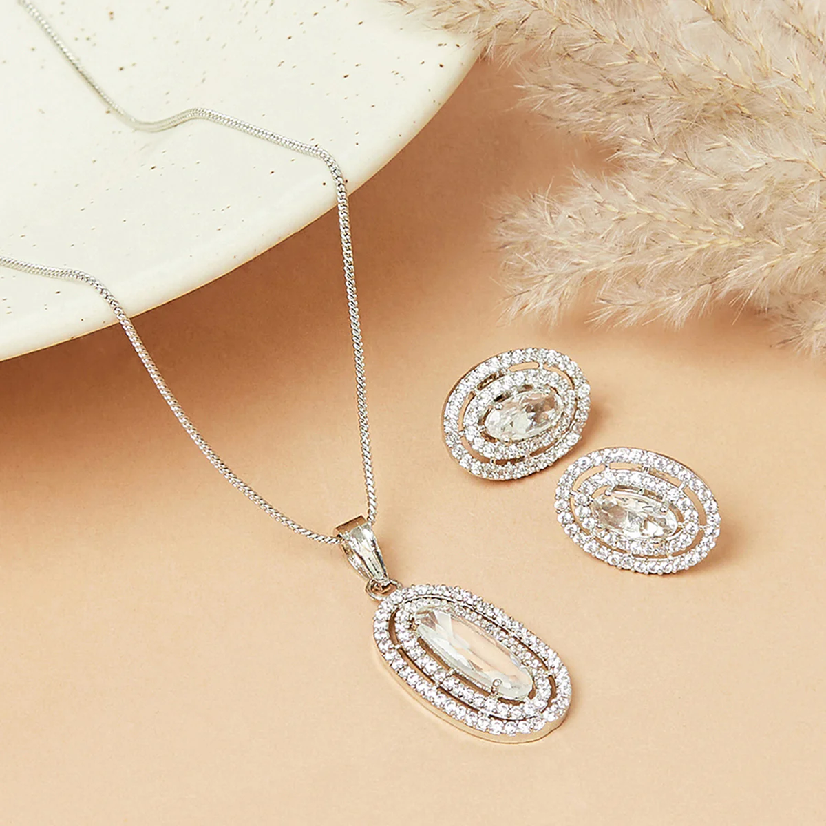 Sparkling Elegance CZ Studded Pendant Set