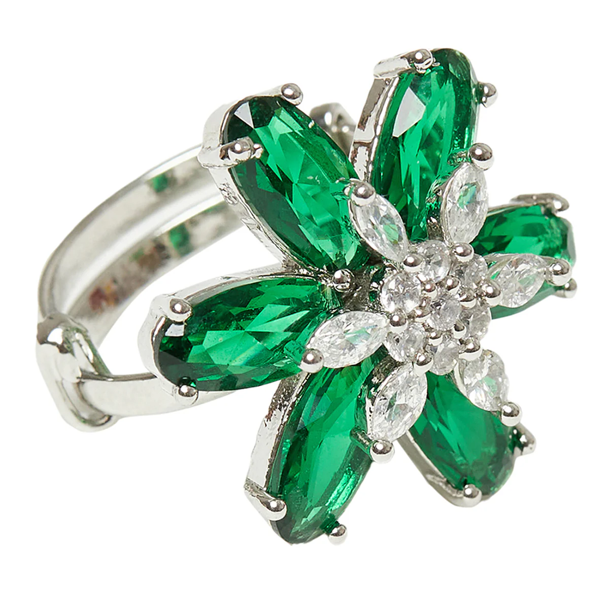 Sparkling Elegance Green Stones Floral Ring - Image 5