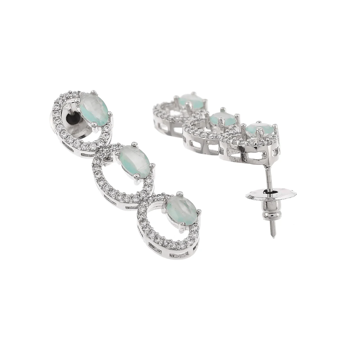 Geometric Pattern Cluster Setting Zircons Adorned Silver Plated Brass Jewellery Set - Image 5