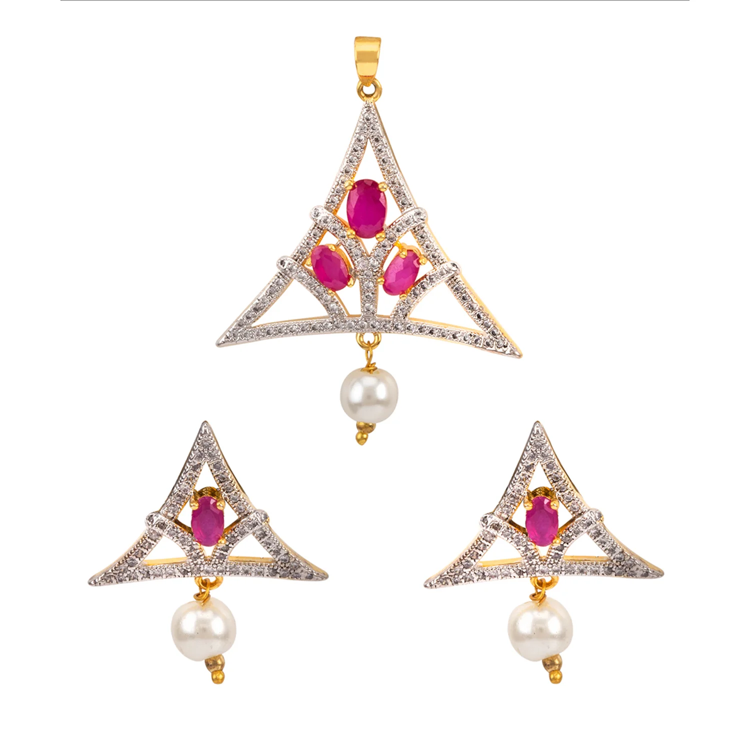 Geometric Pink CZ Pendant Set - Image 3