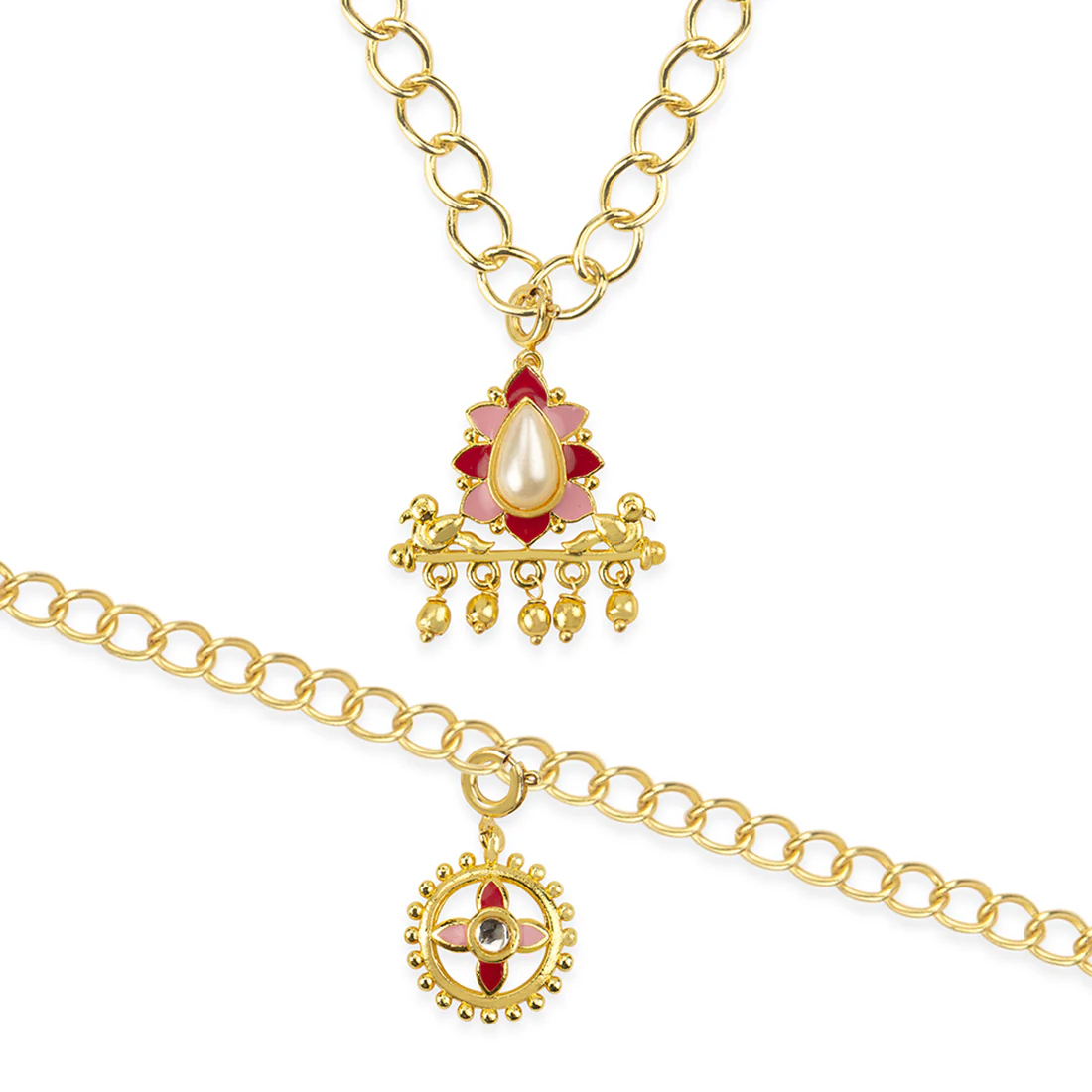 Ghungroo Drop Enameled Charms Pendant With Chain and Bracelets - Image 3