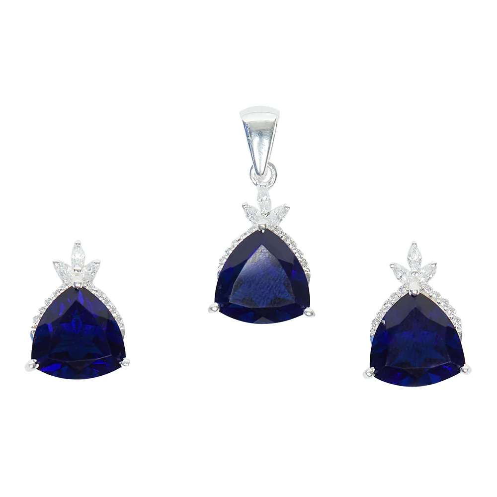 Glamorous Blue White Pendant Set With Chain - Image 3