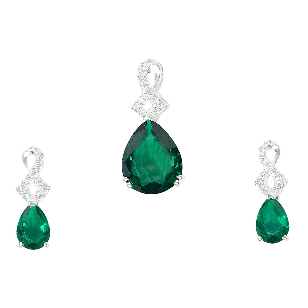 Glamorous Green White Pendant Set With Chain - Image 3