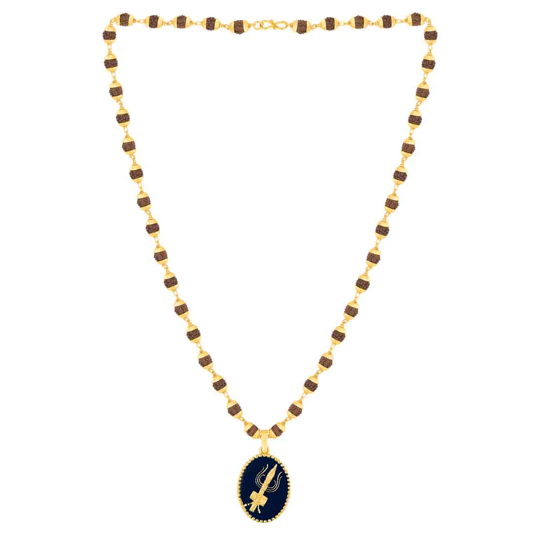 Gold Capped Rudraksha and Trident Pendant Necklace - Image 4