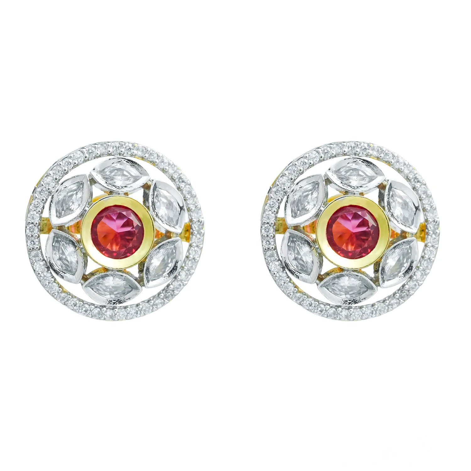 Gold Elegance Amber Shine Cz Stud Earrings - Image 3