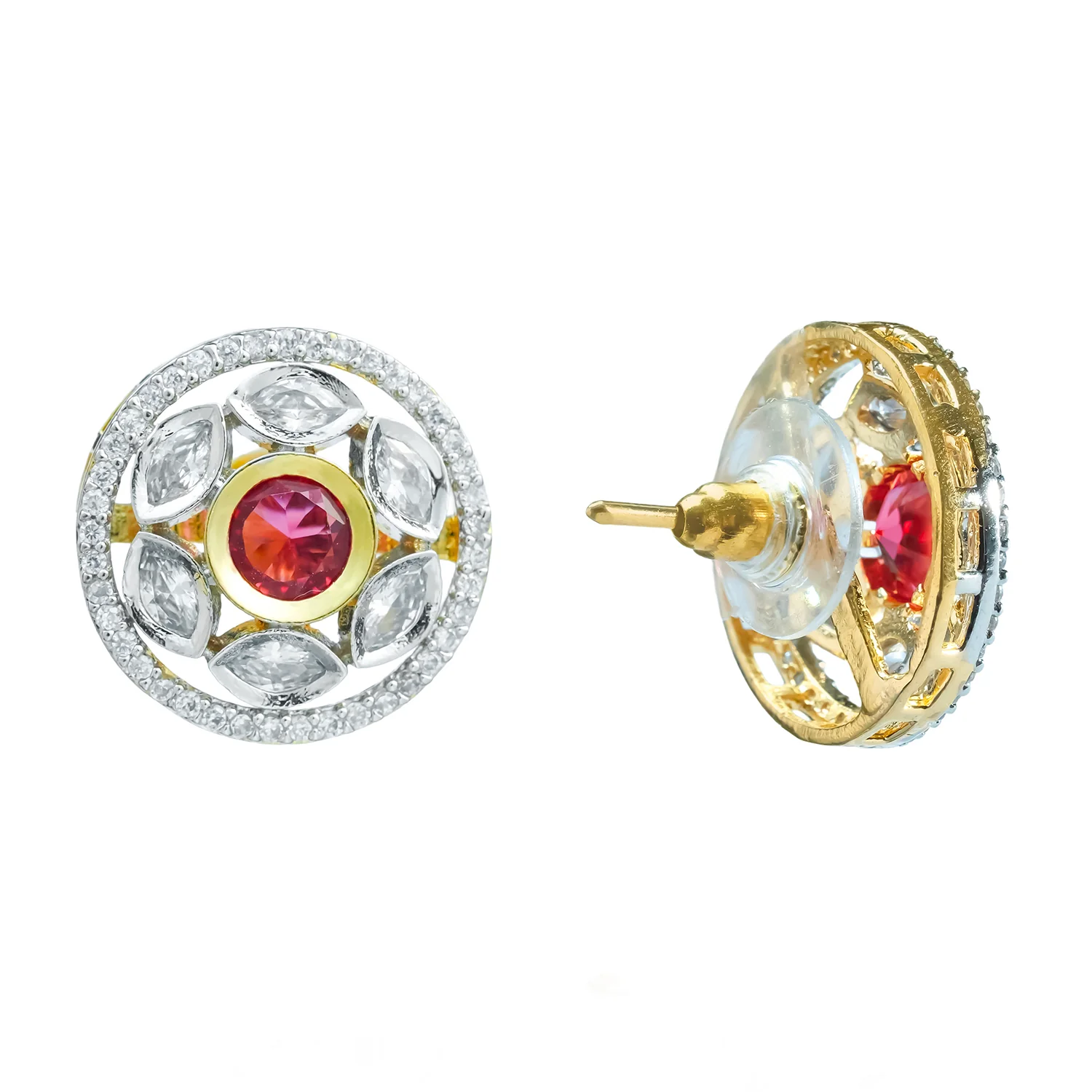 Gold Elegance Amber Shine Cz Stud Earrings - Image 5
