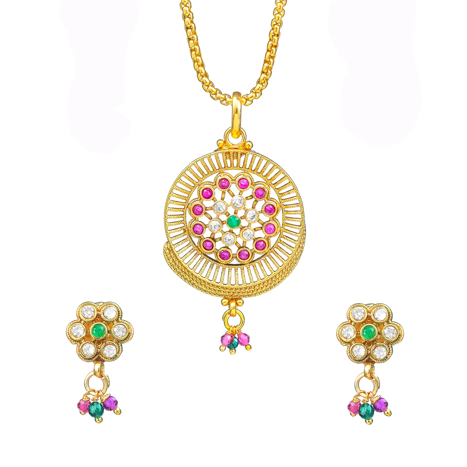 Gold Elegance Antique Floral Charm Pendant Set - Image 7