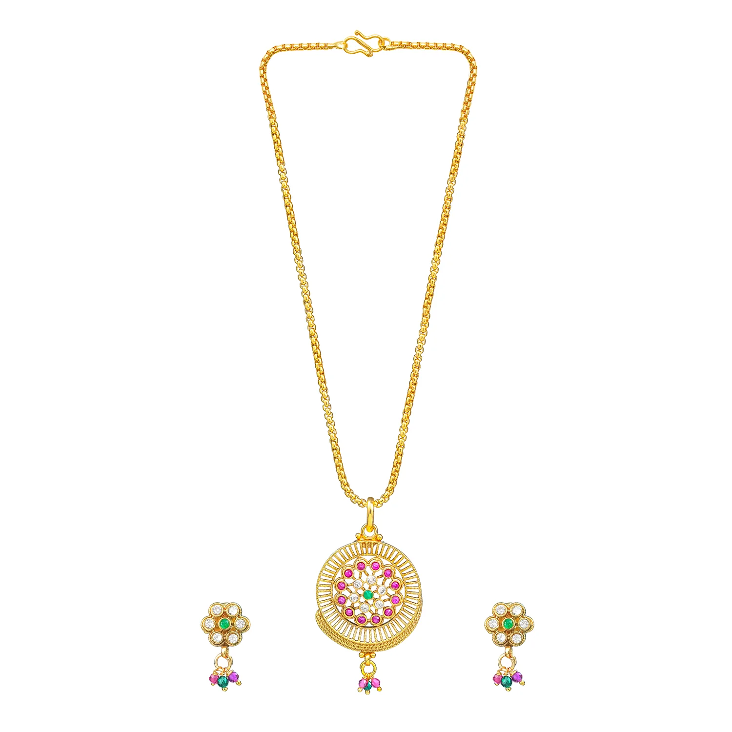 Gold Elegance Antique Floral Charm Pendant Set - Image 8