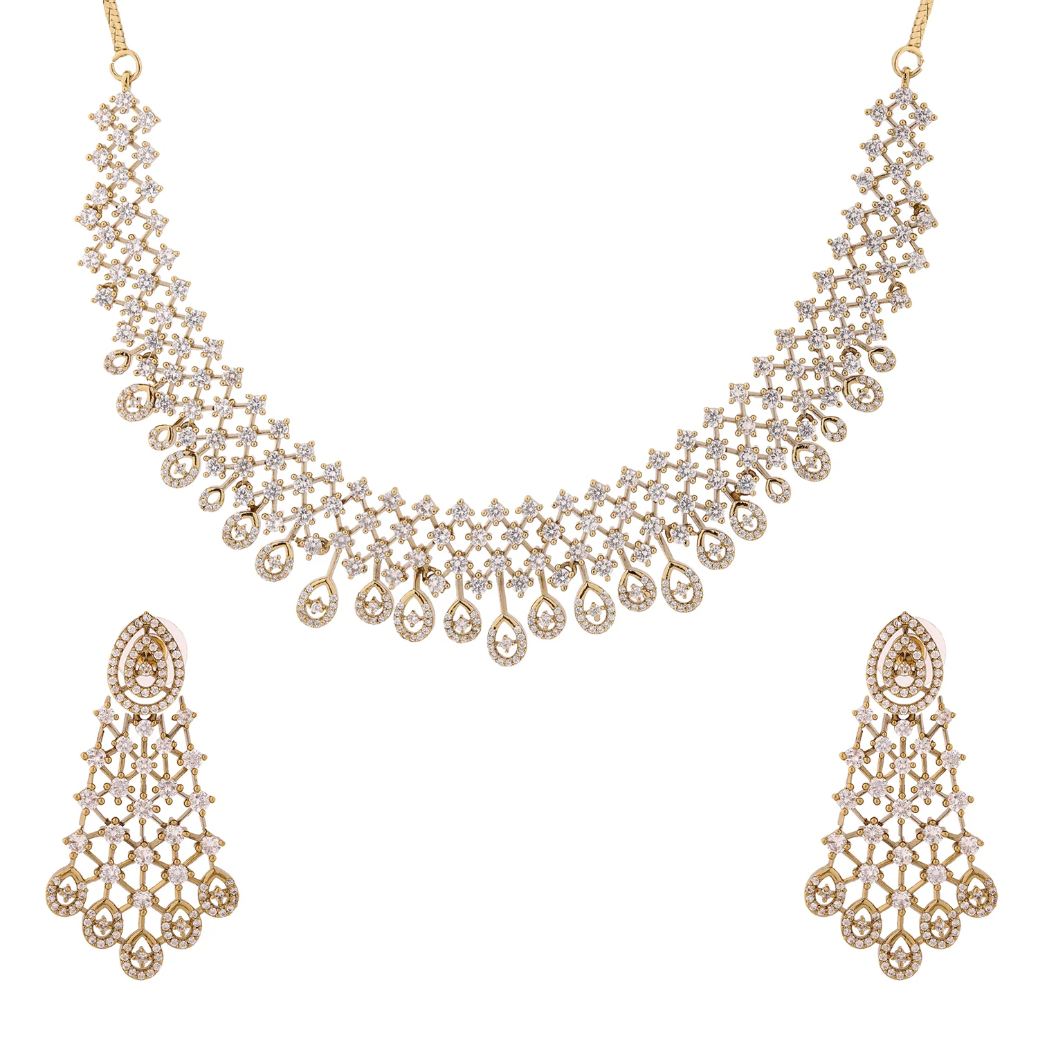 Gold Elegance Aurora Grace American Diamond Cz Necklace Set - Image 2