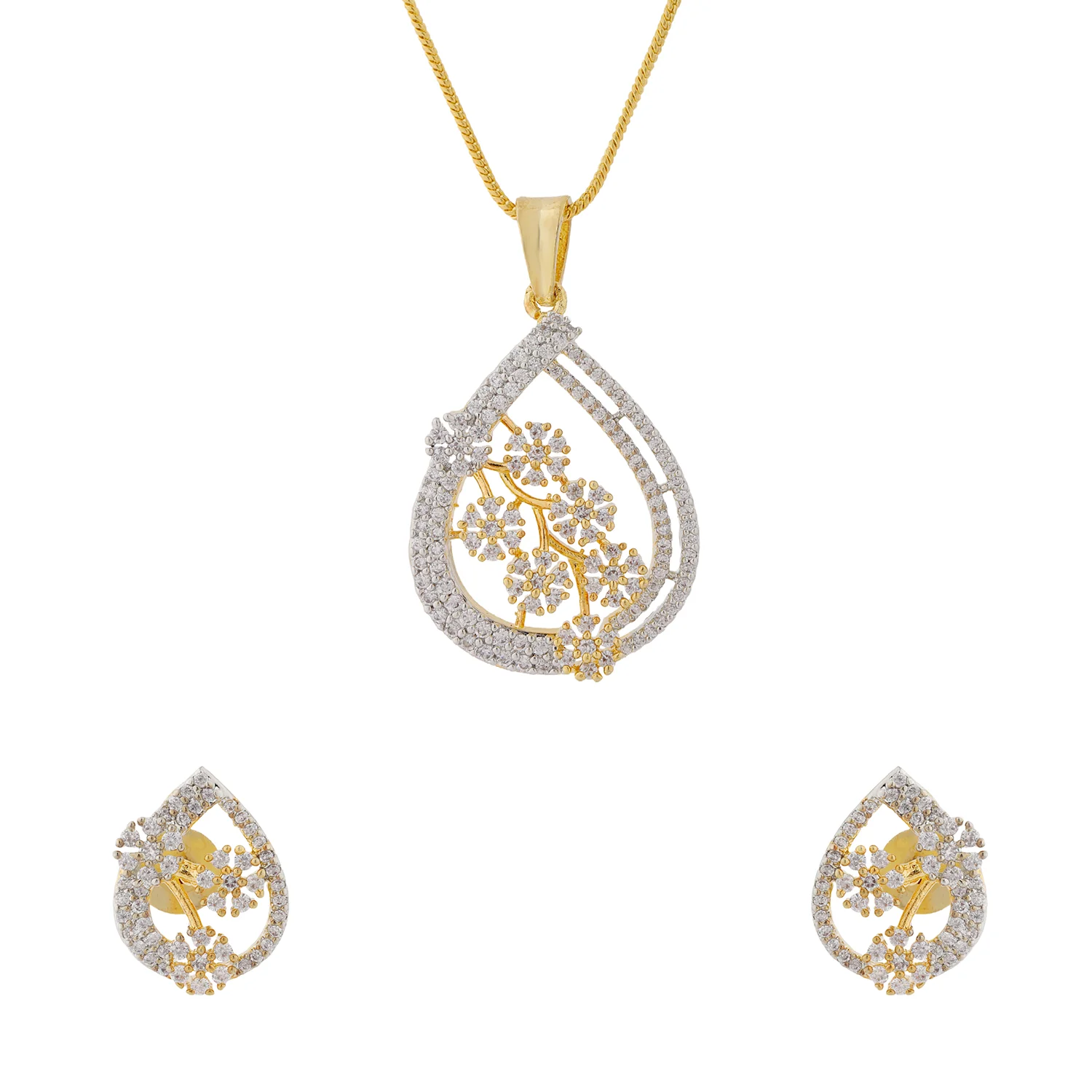 Gold Elegance Blossom Aura American Diamond Pendant Set - Image 3