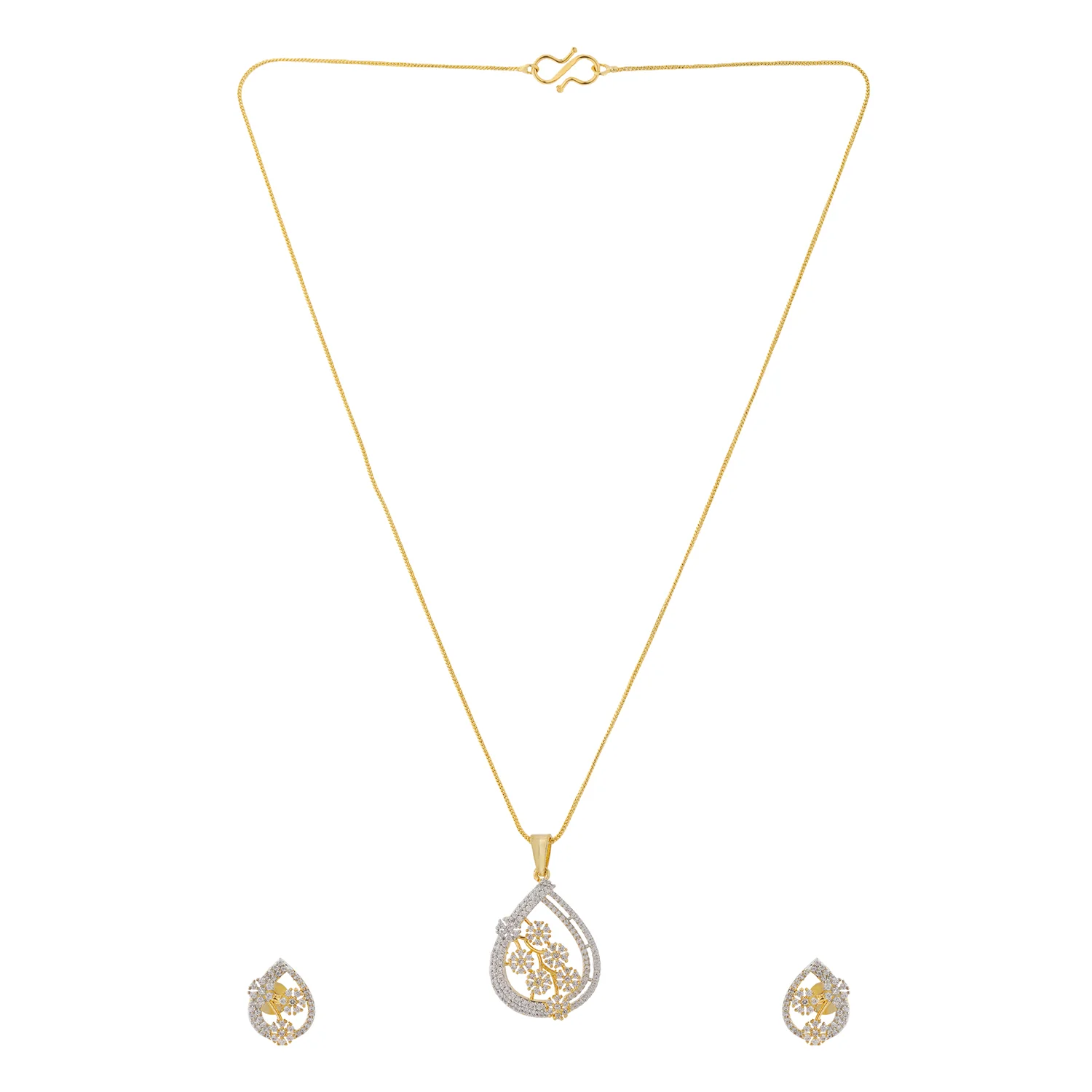 Gold Elegance Blossom Aura American Diamond Pendant Set - Image 4