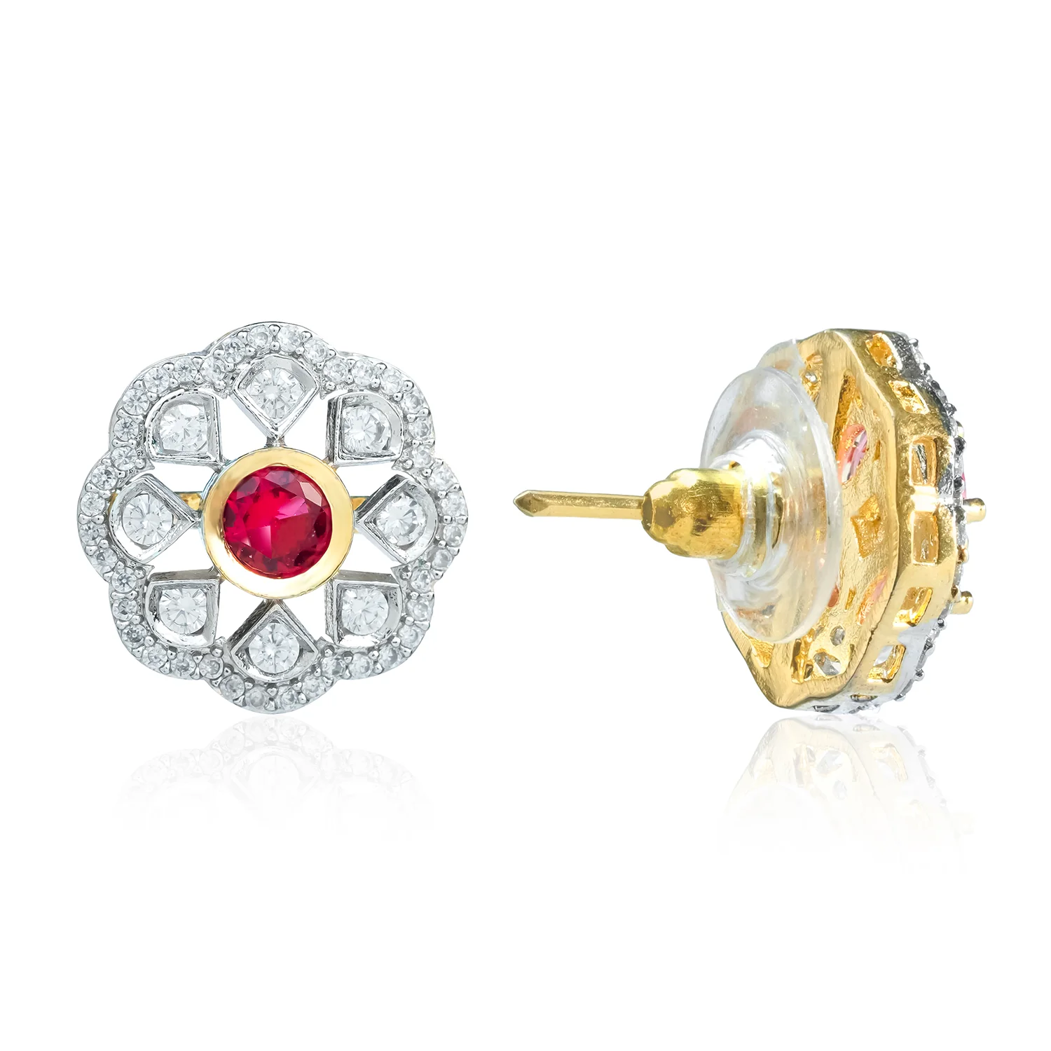 Gold Elegance Blossom Radiance Cz Stud Earrings - Image 4