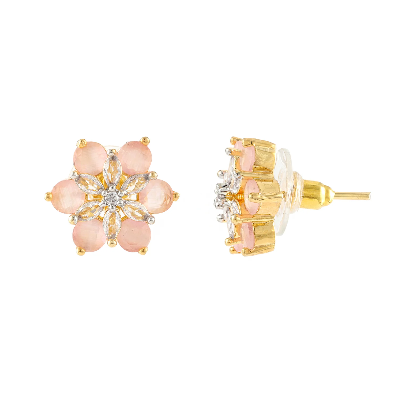Gold Elegance Blush Bloom Cz Stud Earrings - Image 4