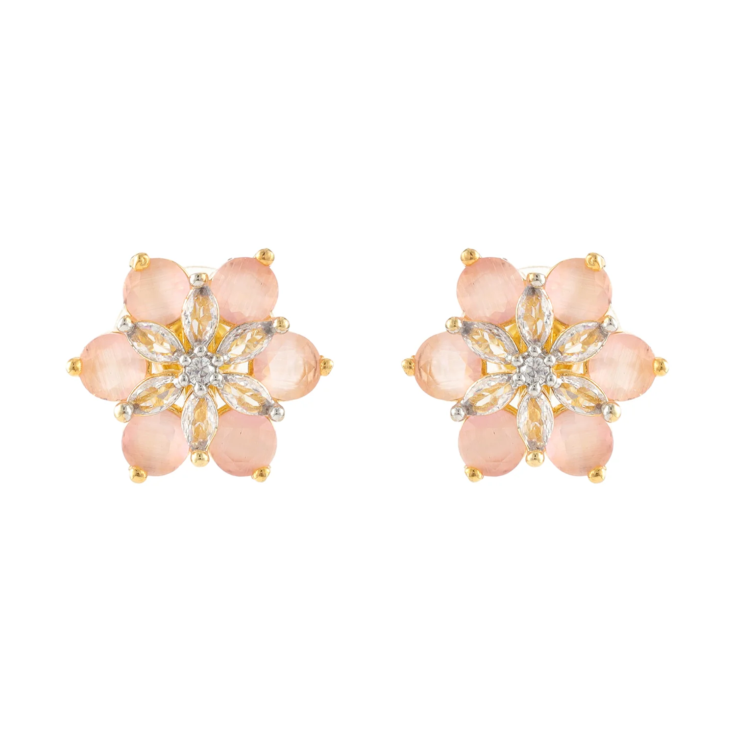 Gold Elegance Blush Bloom Cz Stud Earrings - Image 5