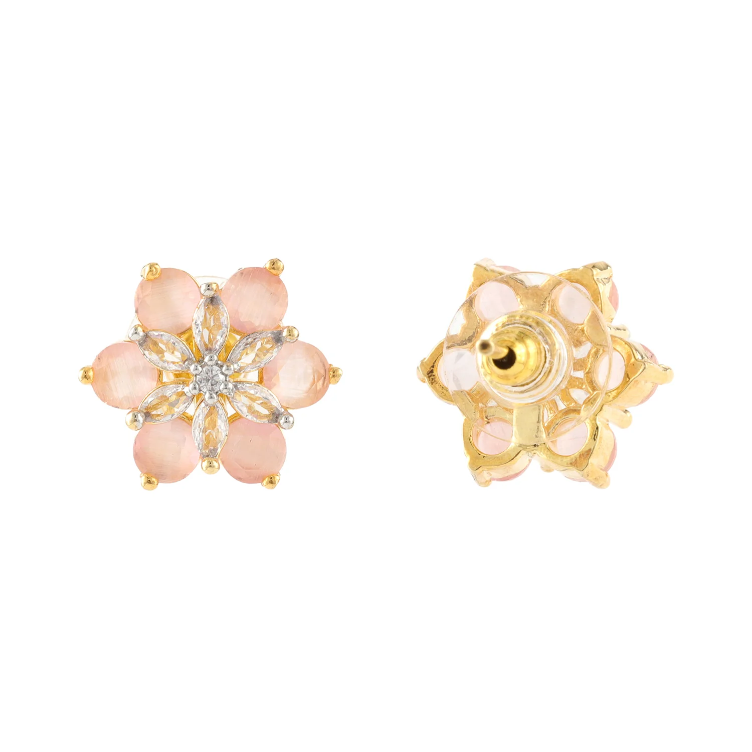 Gold Elegance Blush Bloom Cz Stud Earrings - Image 6