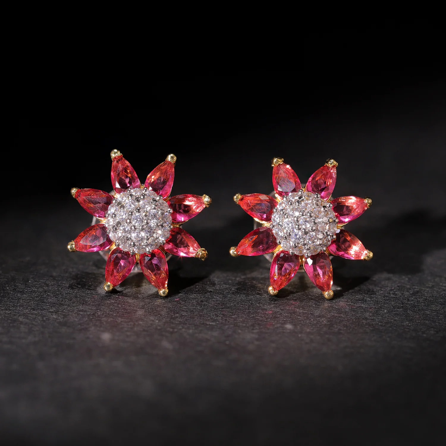 Gold Elegance Blush Bloom Floral Stud Earrings