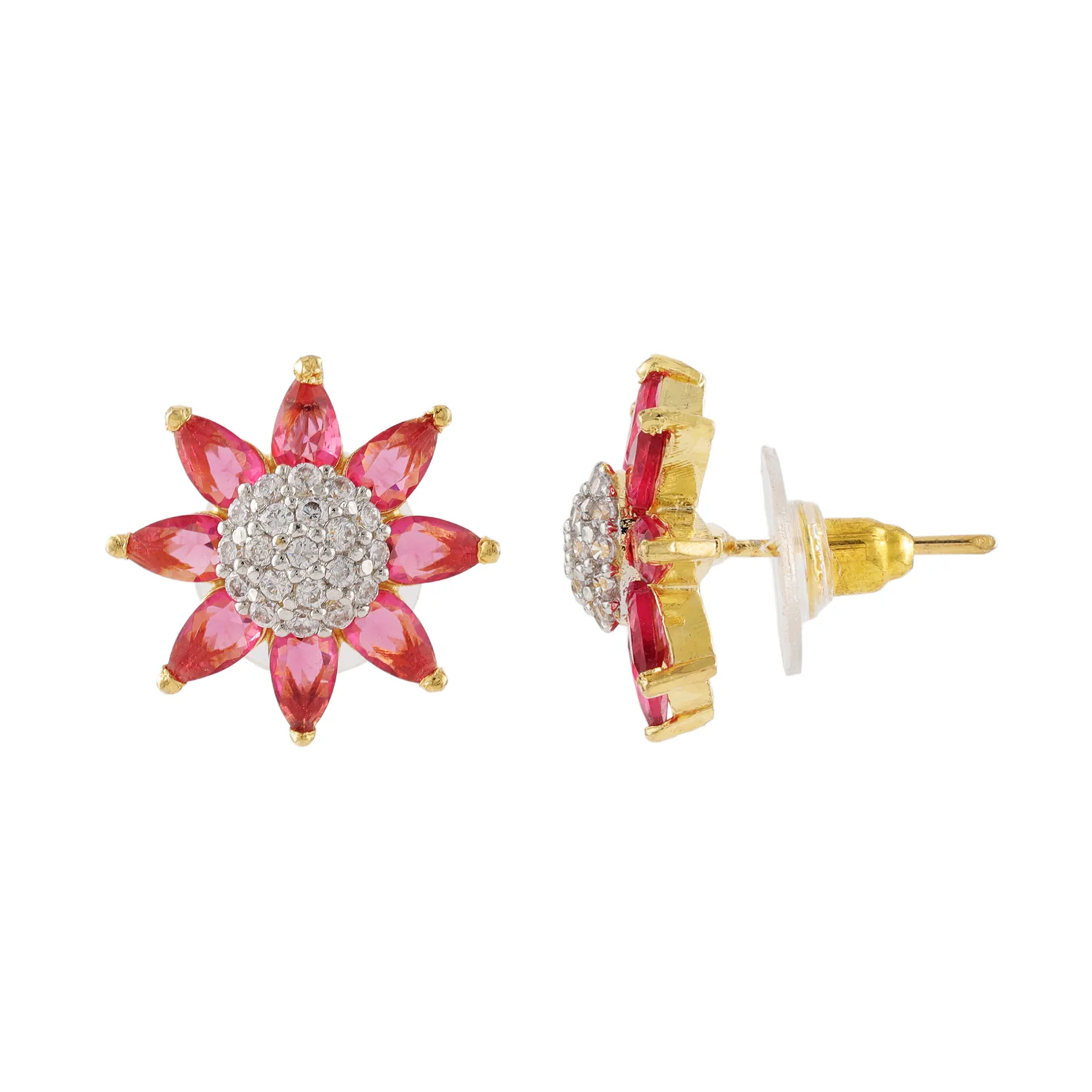 Gold Elegance Blush Bloom Floral Stud Earrings - Image 3
