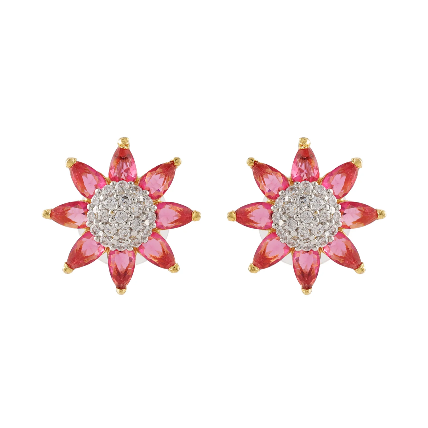 Gold Elegance Blush Bloom Floral Stud Earrings - Image 4