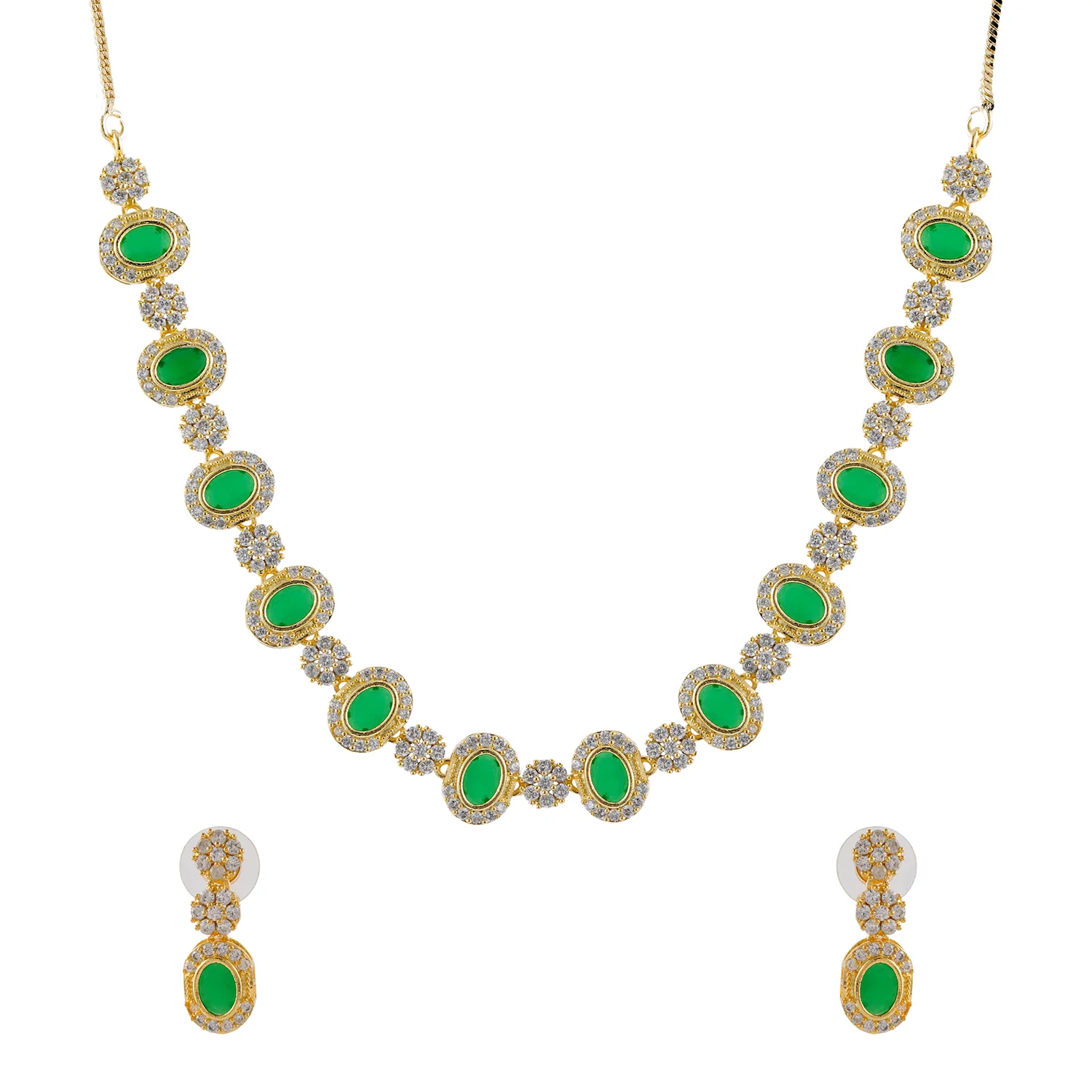 Gold Elegance Emerald Oval Cz Necklace Set - Image 4