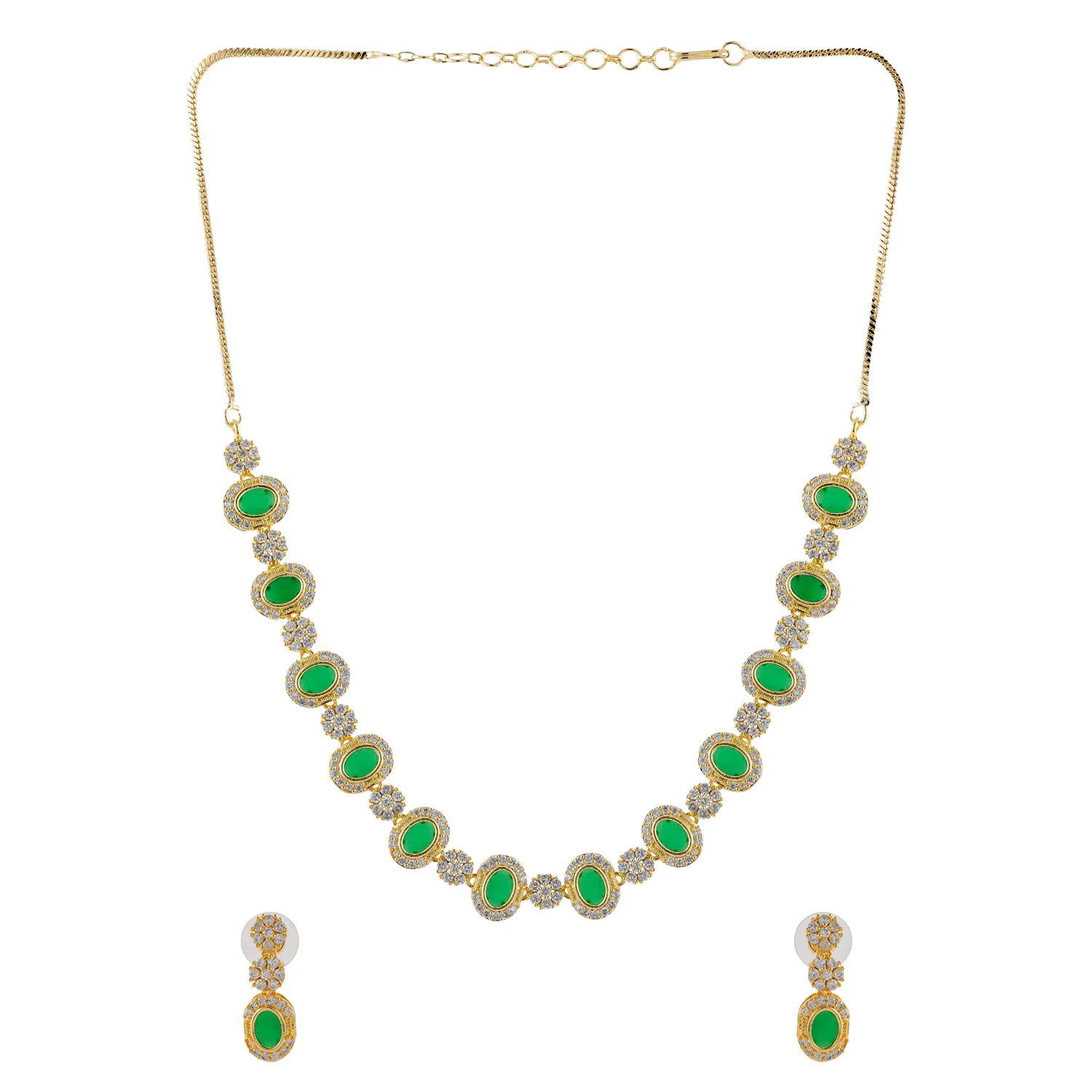 Gold Elegance Emerald Oval Cz Necklace Set - Image 5