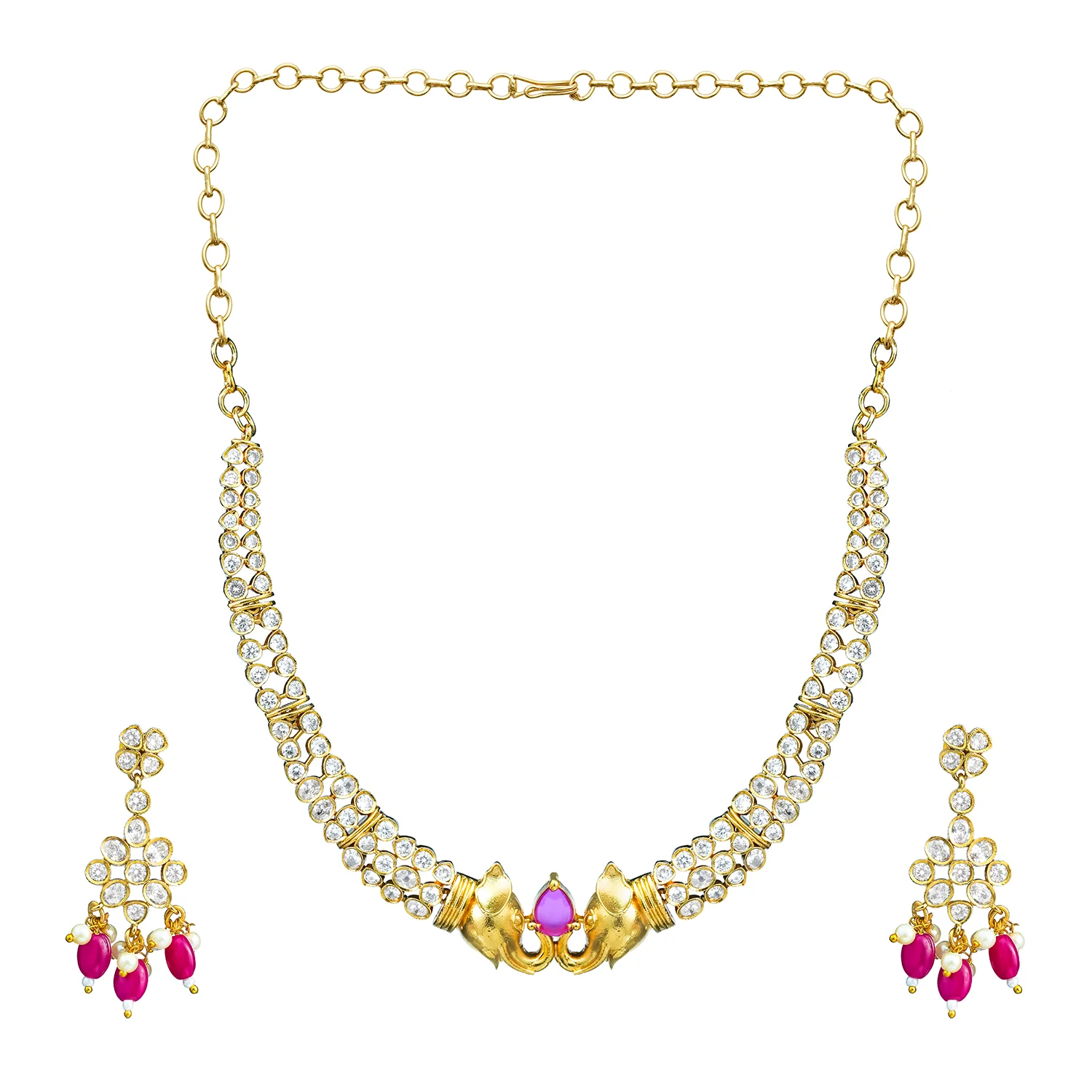 Gold Elegance Gajalakshmi Temple Cz Necklace Set - Image 8