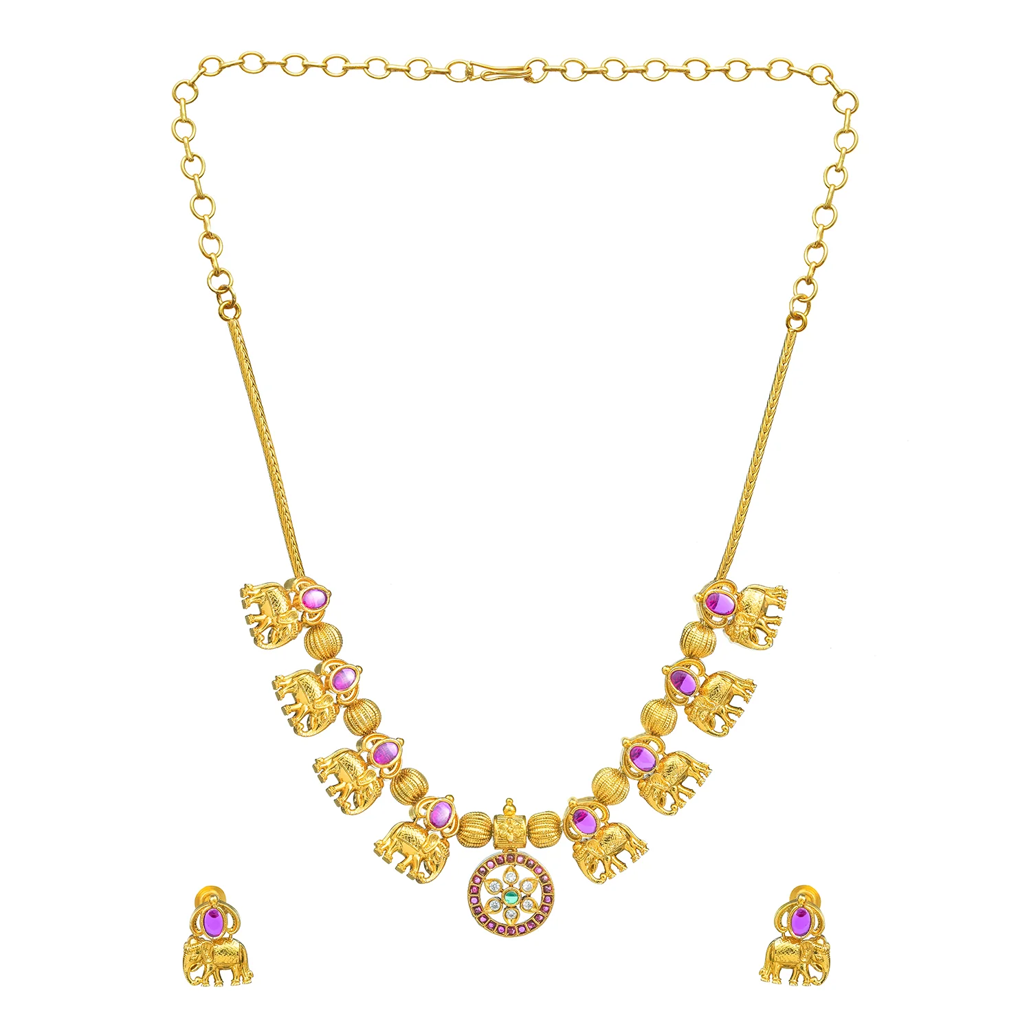 Gold Elegance Gajamukhi Necklace Set - Image 5