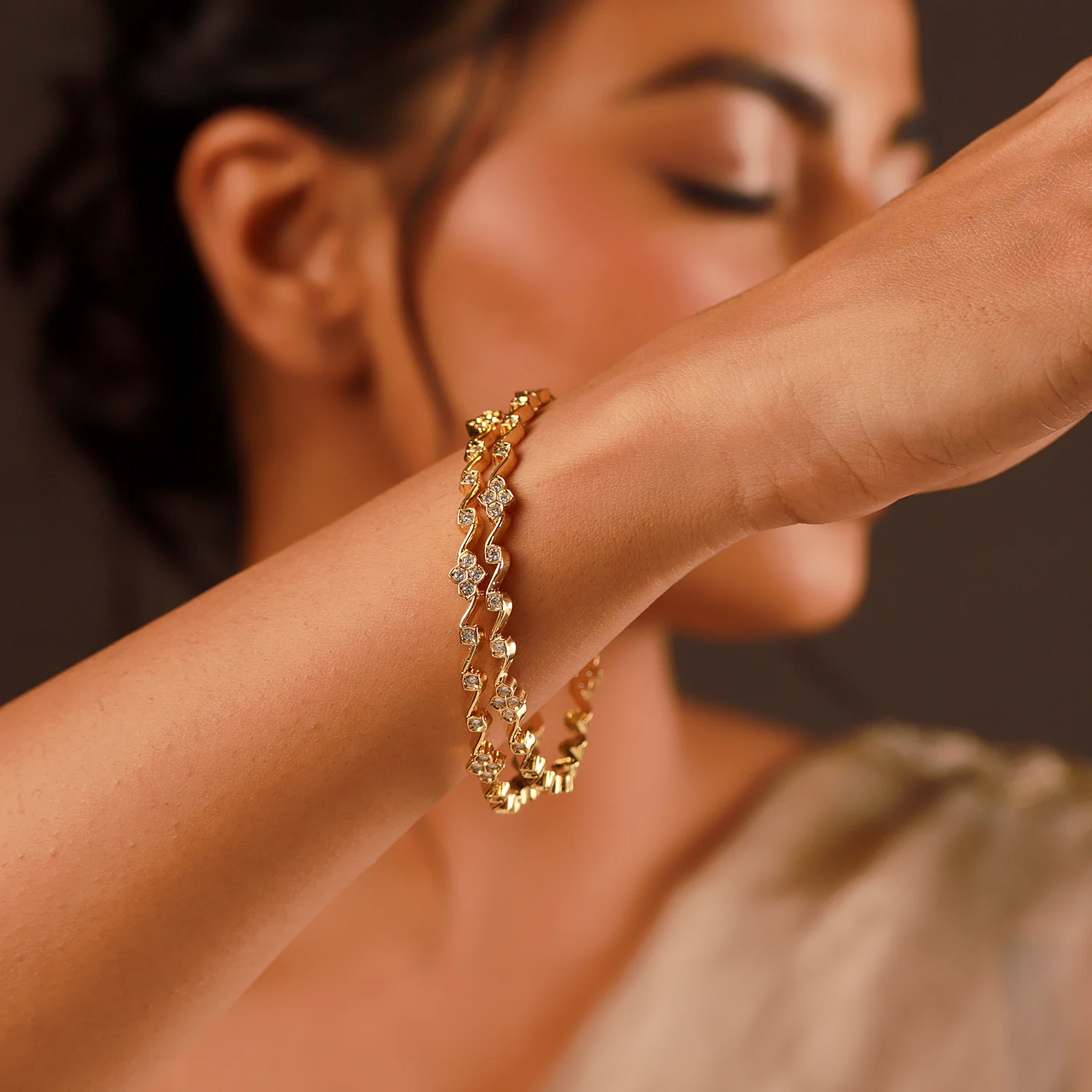 Gold Elegance Golden Grace CZ Gold Bangles - Image 2