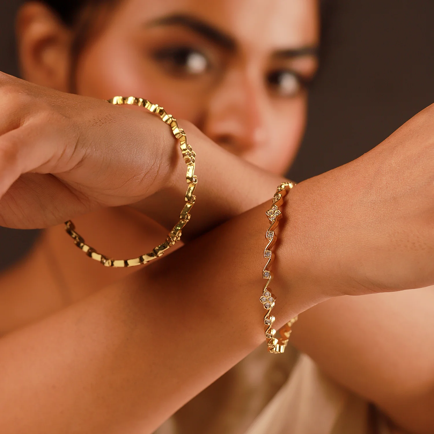 Gold Elegance Golden Grace CZ Gold Bangles - Image 3