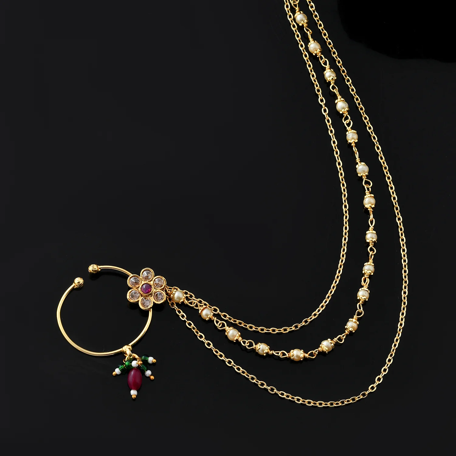 Gold Elegance Graceful Kundan Nose Ring