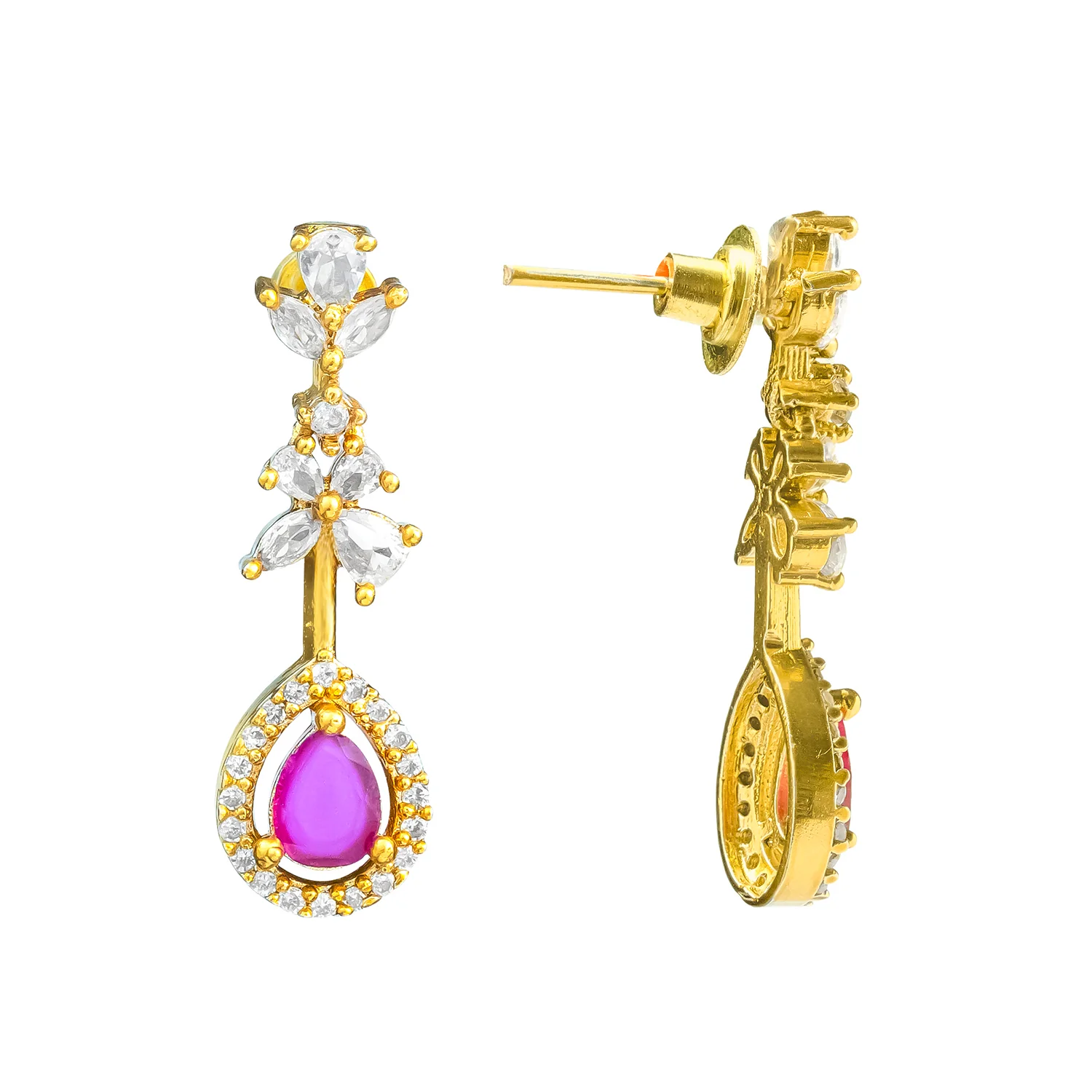 Gold Elegance Madhurima Ruby Drop Necklace Set - Image 6