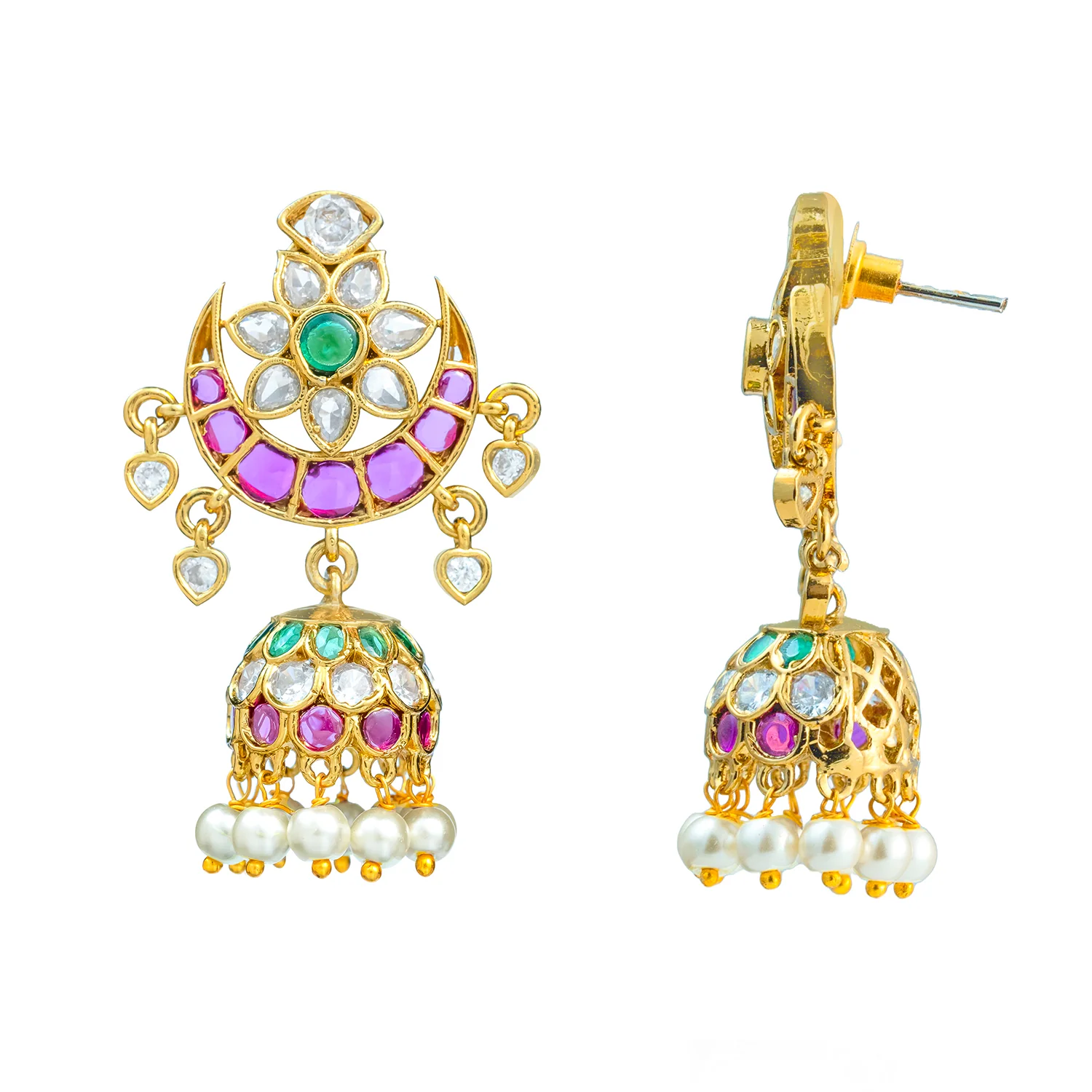 Gold Elegance Meenakshi Crescent Jhumka Earrings - Image 4