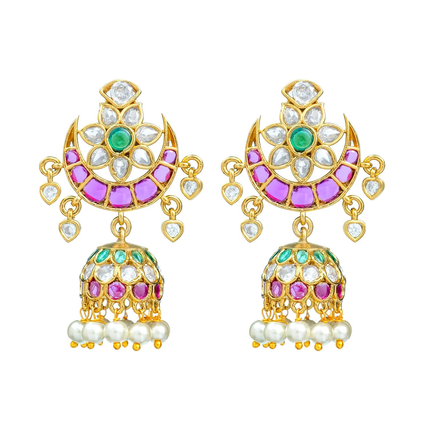 Gold Elegance Meenakshi Crescent Jhumka Earrings - Image 5